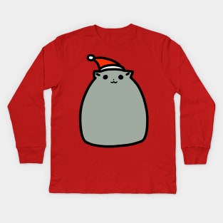 Fat Gray Christmas Cat Kids Long Sleeve T-Shirt